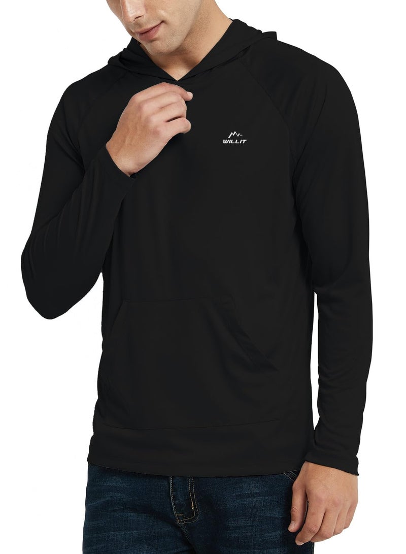 Willit Men's UPF 50+ Sun Protection Hoodie Shirt Long Sleeve Rash Guard Fishing SPF Outdoor UV Shirt Lightweight Pocket Black XL - Image 4